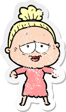 Bir insan tarafından çizilmiş mutlu, yaşlı bir kadının sıkıntılı çıkartması.