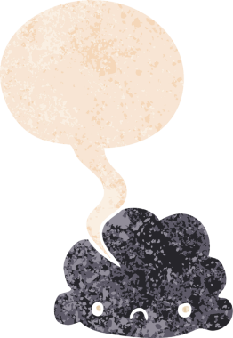 grunge 'da konuşma baloncuğu olan karikatür bulutu bir insan tarafından çizilmiş rahatsız edilmiş retro dokuma tarzı