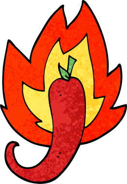 Grunge desenli çizim karikatürü kırmızı acı biber bir insan tarafından çizilmiş.