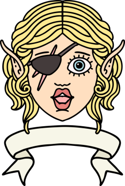 Retro Dövme Tarzı Elf düzenbaz karakter yüzü Bir insan tarafından çizilmiş pankartıyla