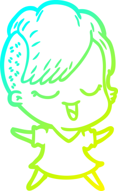 Bir insan tarafından çizilmiş mutlu çizgi film kızı çizimi.