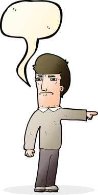 Bir insan tarafından çizilmiş bir konuşma balonuyla işaret eden çizgi film adamı.