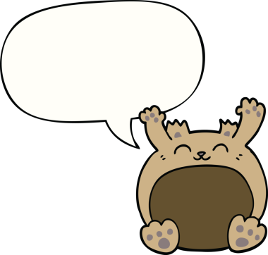 Bir insan tarafından çizilmiş konuşma balonlu çizgi film ayısı.