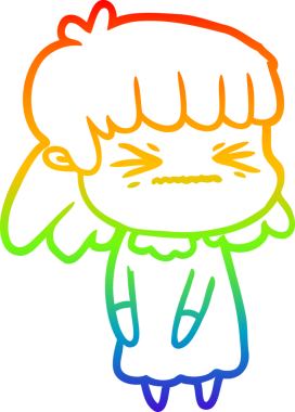 Gökkuşağı gradyan çizimi bir insan tarafından çizilmiş kızgın bir kız çizgi filmi