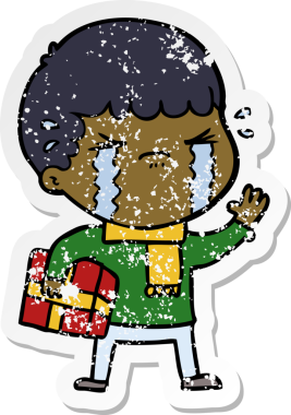 Bir insan tarafından çizilmiş ağlayan bir karikatürcünün sıkıntılı çıkartması.