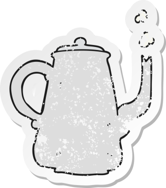 Bir insan tarafından çizilmiş karikatür kahve demliğinin gerilimli yapıştırması.