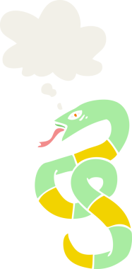 Düşünce baloncuklu çizgi film yılanı insan tarafından çizilmiş.