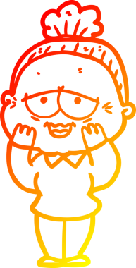 Bir insan tarafından çizilmiş mutlu, yaşlı bir kadının sıcak çizgi çizimi.