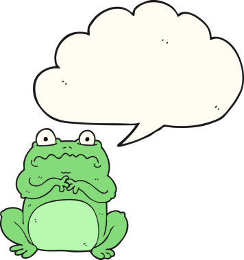 Bir insan tarafından çizilmiş serbest konuşma balonu karikatürü komik kurbağa