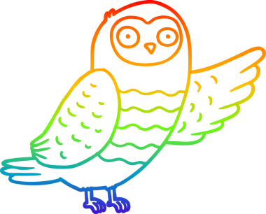 Bir insan tarafından çizilmiş bir baykuşun çizdiği gökkuşağı gradyanı çizimi