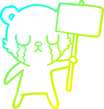 Ağlayan bir çizgi film ayısının insan imzalı soğuk çizgi çizimi.