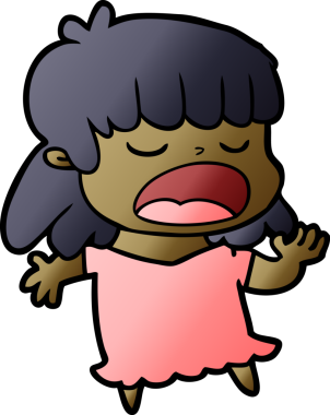 Çizgi filmdeki kadın bir insan tarafından yüksek sesle çizilmiş.