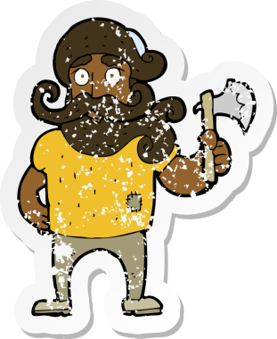 Bir insan tarafından çizilmiş baltası olan bir karikatür oduncusunun gerilimli çıkartması.