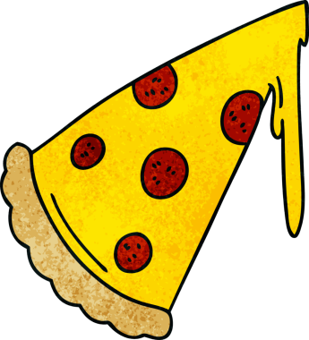 Bir insan tarafından çizilmiş tuhaf bir pizza dilimi.