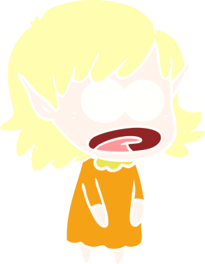 Düz renkli çizgi film bir insan tarafından çizilmiş elf kızı şok etti.