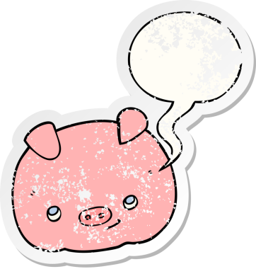 çizgi film mutlu domuz konuşma balonu sıkıntılı eski çıkartma bir insan tarafından çizilmiş