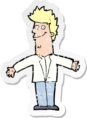 Bir insan tarafından çekilen kolları açık, mutlu bir adamın karikatür yapıştırması.