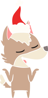 Bir insanın çizdiği Noel Baba şapkasıyla gülen bir kurdun el resmi.