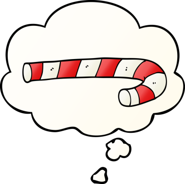 Düşünce baloncuğu olan çizgi film şeker kamışı bir insan tarafından çizilmiş.