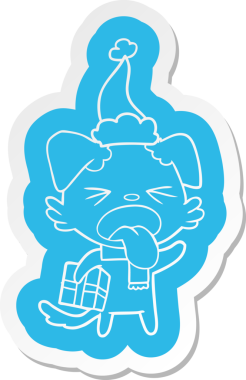 Noel hediyesi giymiş tiksinmiş bir köpeğin insan tarafından çizilmiş Noel Baba şapkası.