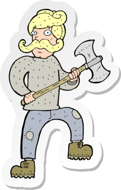 Bir insan tarafından çizilmiş baltalı bir karikatürcünün çıkartması.