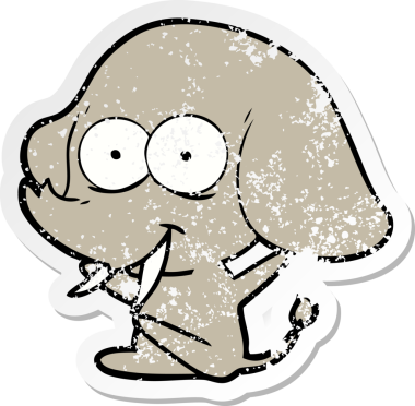 Bir insan tarafından çizilmiş mutlu bir filin sıkıntılı çıkartması.