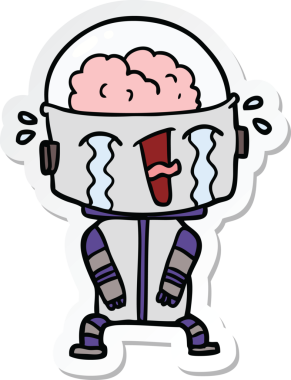 Bir insan tarafından çizilmiş ağlayan bir robot çıkartması.