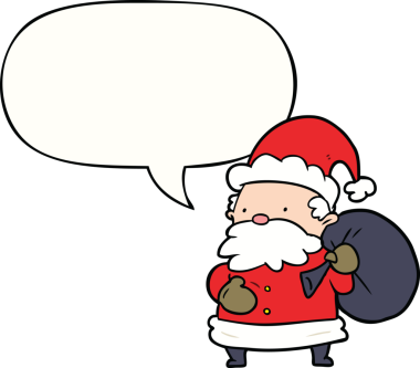 Bir insan tarafından çizilmiş konuşma balonlu Noel Baba çizgi filmi.