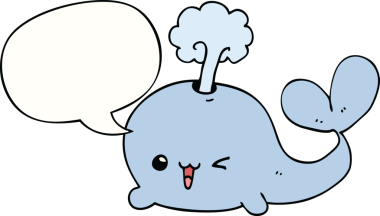 Bir insan tarafından çizilmiş konuşma balonlu çizgi film balinası