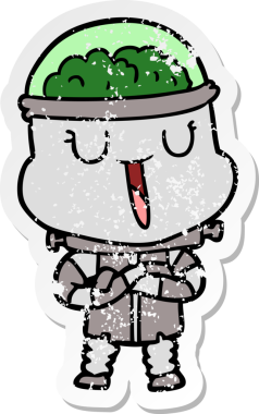 Bir insan tarafından çizilmiş mutlu çizgi film robotunun sıkıntılı çıkartması.