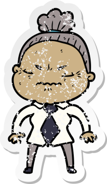 Bir insan tarafından çizilmiş, sıkıntılı bir karikatür çıkartması.