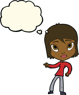 Bir insan tarafından çizilmiş düşünce balonlu bir kadın.