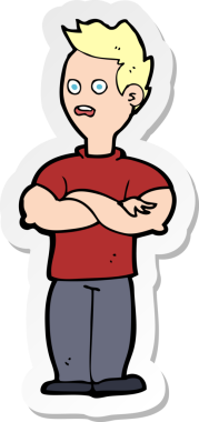 Bir insan tarafından çizilmiş çapraz kollu bir karikatür adamın çıkartması.