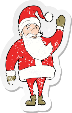 Bir insanın çizdiği Noel Baba çizgi filminin gerilimli retro çıkartması.