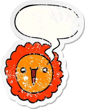 Konuşma baloncuğu olan çizgi film ayçiçeği bir insan tarafından çizilmiş sıkıntılı eski bir çıkartma