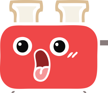 Bir insan tarafından çizilmiş bir tost makinesinin düz renkli retro karikatürü