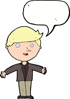 Bir insan tarafından çizilmiş konuşma balonu olan sıradan ceketli bir karikatür adamı.