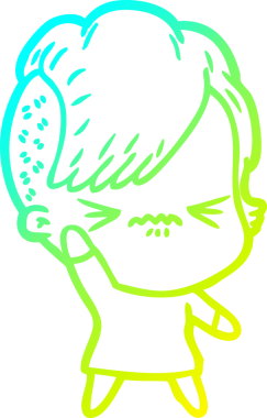 Bir çizgi film karakteri çizen soğuk gradyan, bir insan tarafından çizilmiş hippi bir kız.