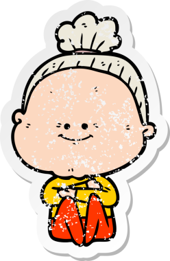 Bir insan tarafından çizilmiş mutlu, yaşlı bir kadının sıkıntılı çıkartması.