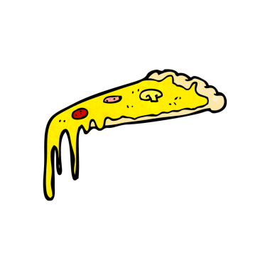 Bir insan tarafından çizilmiş çizgi film pizzası.