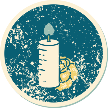 Bir mum ve bir insan tarafından çizilmiş bir gülün sembolik dövmesi.