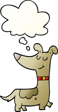 Düşünce baloncuğu olan çizgi film köpeği bir insan tarafından çizilmiş.