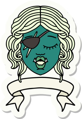 Bir insan tarafından çizilmiş afişi olan bir Ork haydut karakterinin çıkartması.