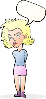Bir insan tarafından çizilmiş konuşma balonu olan karikatür kadın.