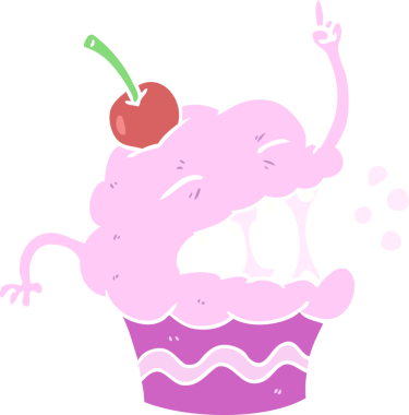 Bir insan tarafından çizilmiş düz renkli çizgi film keki.