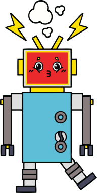 Bir insan tarafından çizilen robot arızasının sevimli karikatürü.