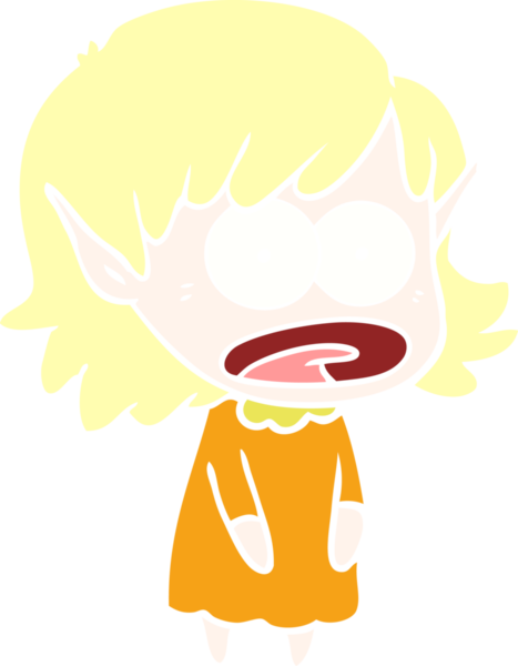 Düz renkli çizgi film bir insan tarafından çizilmiş elf kızı şok etti.