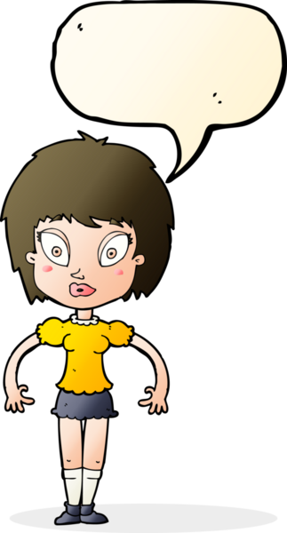 Bir insan tarafından çizilmiş konuşma balonu olan güzel bir kız.