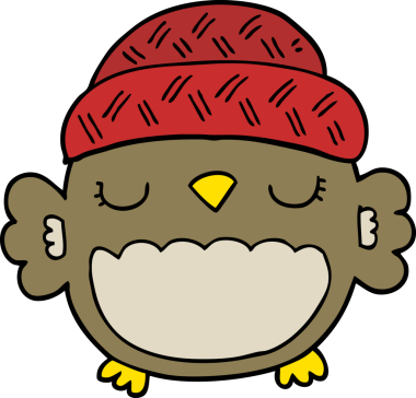 Bir insan tarafından çizilmiş şapkalı sevimli baykuş.