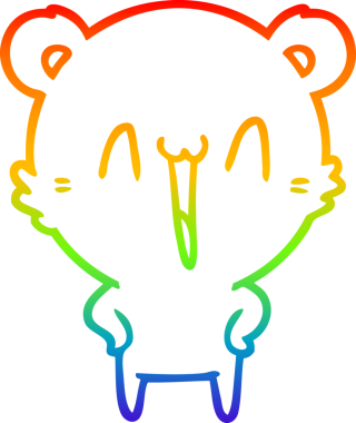 Mutlu kutup ayısı karikatürünü çizen gökkuşağı gradyanı bir insan tarafından çizilmiş.